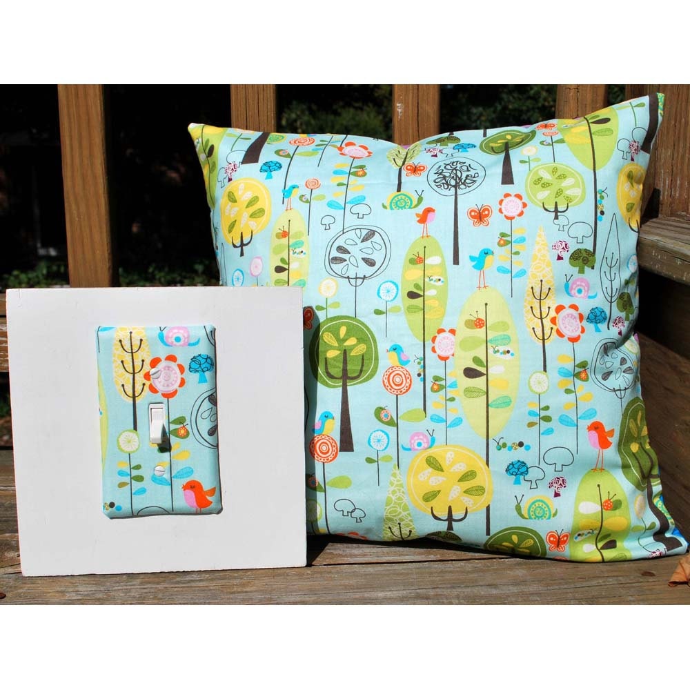 Light Switch Plate Cover and Pillowcase Set - blue with trees, gift set, wall decor, home decor