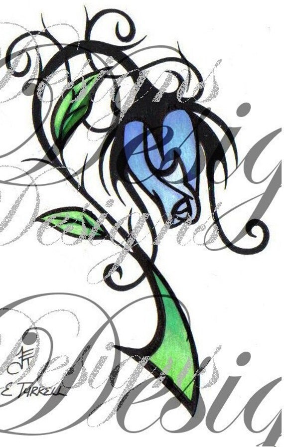 Wilting Blue Rose Tattoo Design From JetTatDesigns