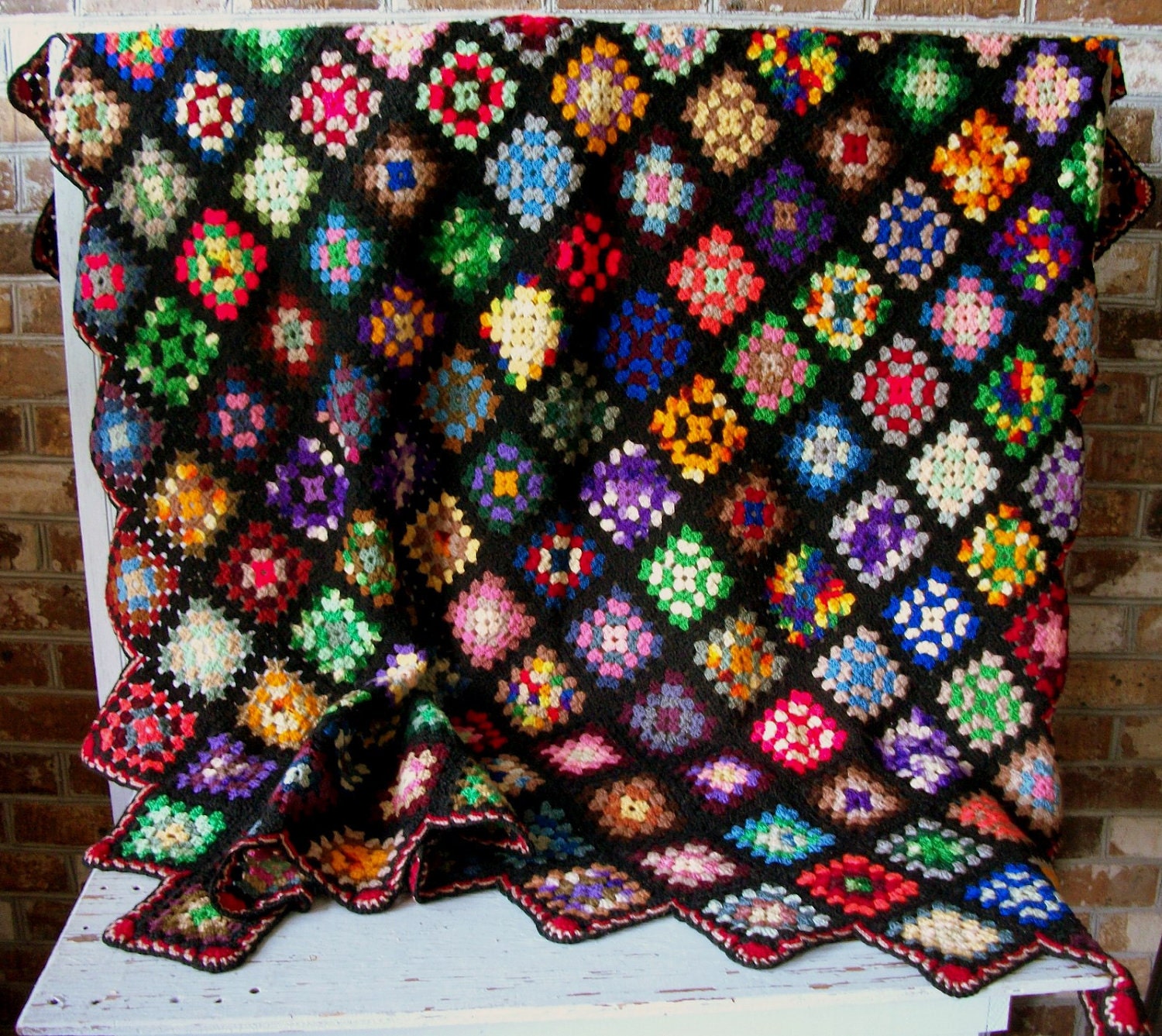 Vintage Crochet Granny Square Afghan