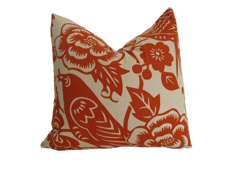 Decorative Designer Pillow Cover-Thomas Paul Aviary in Tangerine-16"x16"