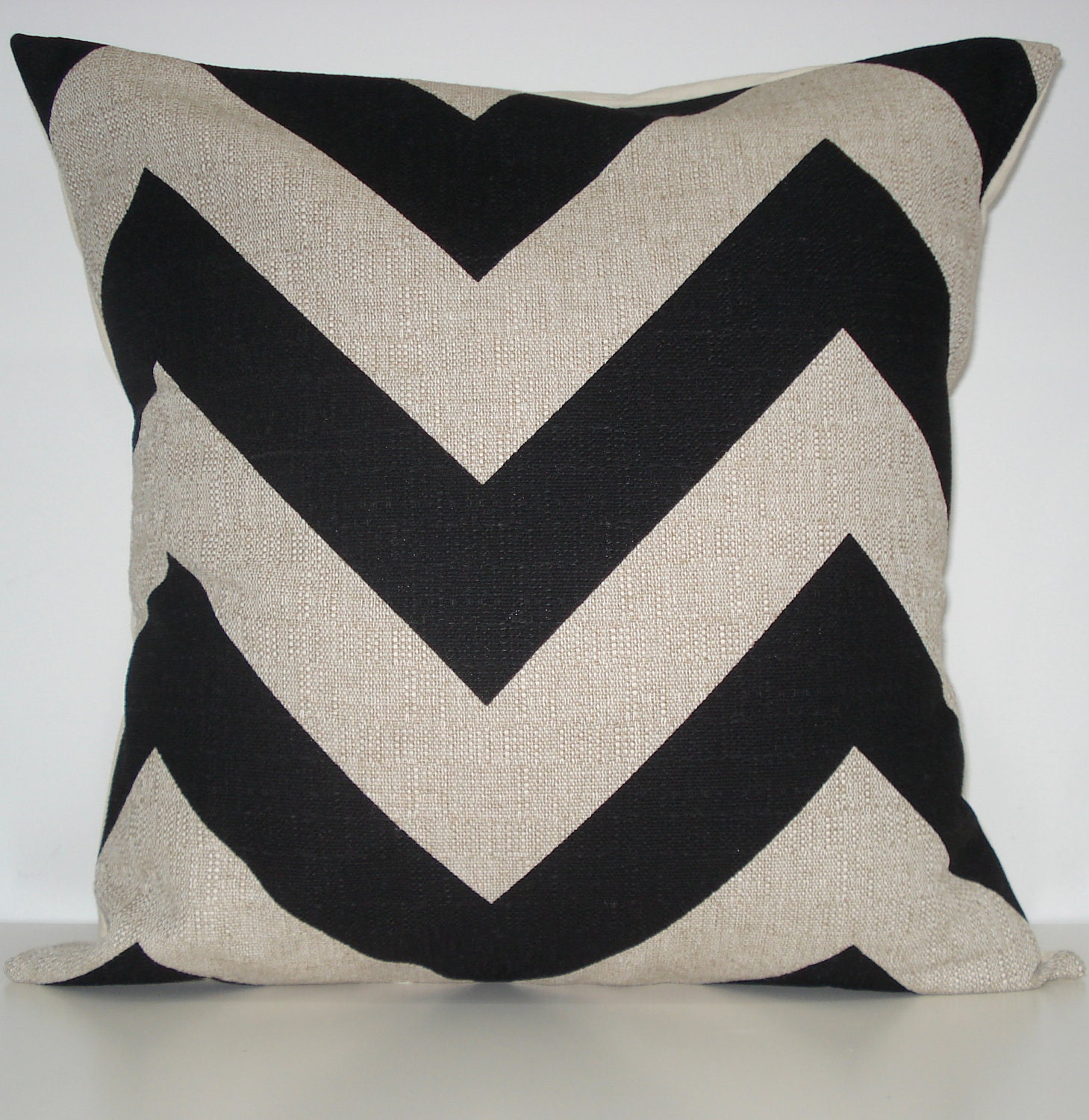 New 18x18 inch Designer Handmade Pillow Cases in large scale black and natural chevron, zig zag pattern