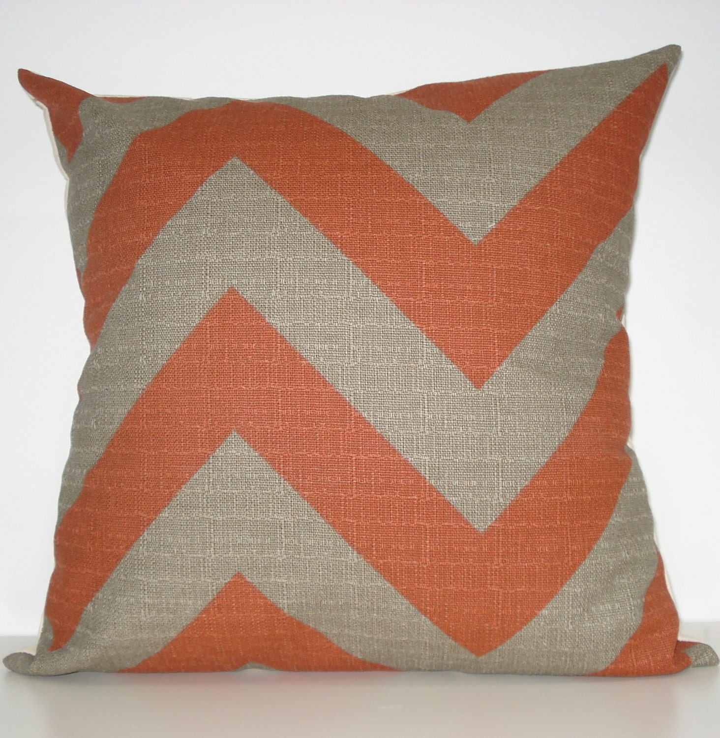 New 18x18 inch Designer Handmade Pillow Cases in large scale rust and natural chevron, zig zag pattern