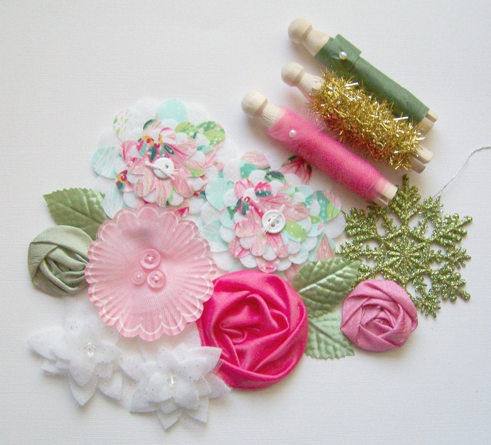 Vintage Poinsettia - November Sampler - Assorted Handmade Embellishments