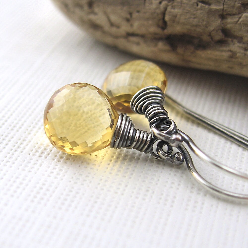 Citrine Earrings Sterling Silver November Birthday Birthstone Petite Drops Collection - Designer Fashion Jewelry - Jennifer Casady