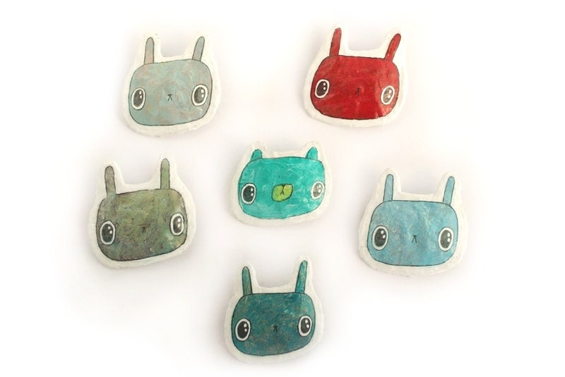 Bunnie papier mache brooch