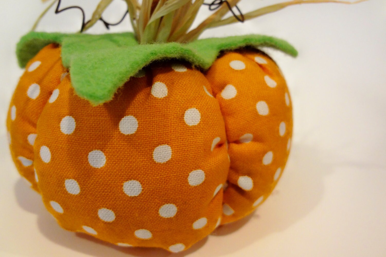 White Polka Dot Fabric Pumpkin, Fall, Autumn, Halloween, Harvest, Thanksgiving, Soft Sculpture, Home Decor