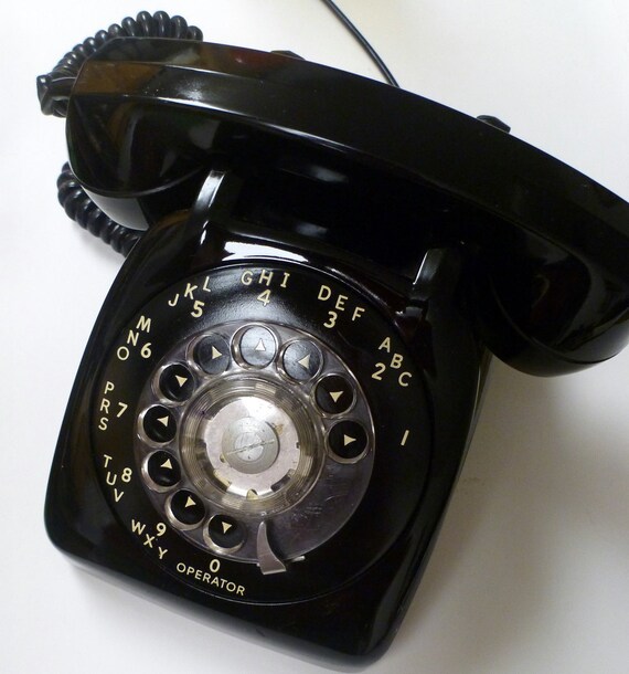 Vintage Mid Century Black Rotary Dial Telephone