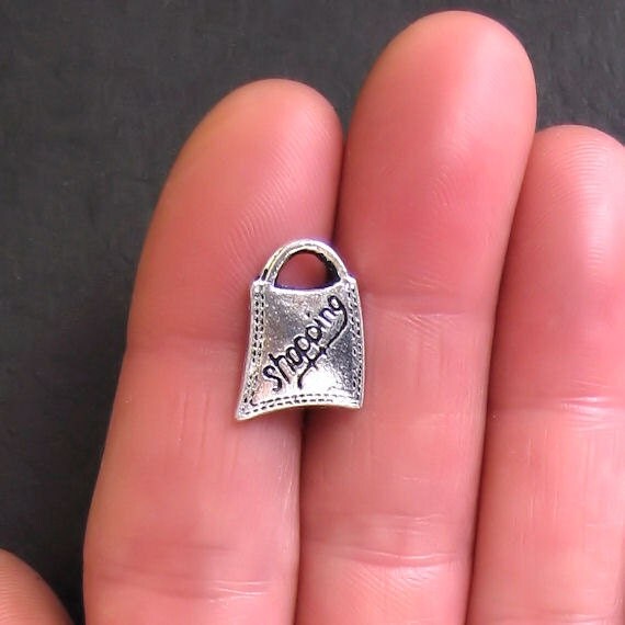 10 Shopping Bag Charms Antique Tibetan Silver - SC419