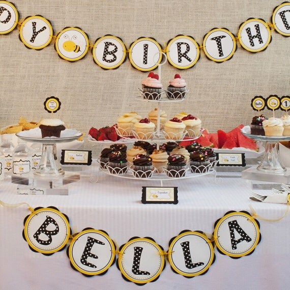 Water Bottle Labels - Birthday Party Decorations - Yellow & Black Bee Theme (12)
