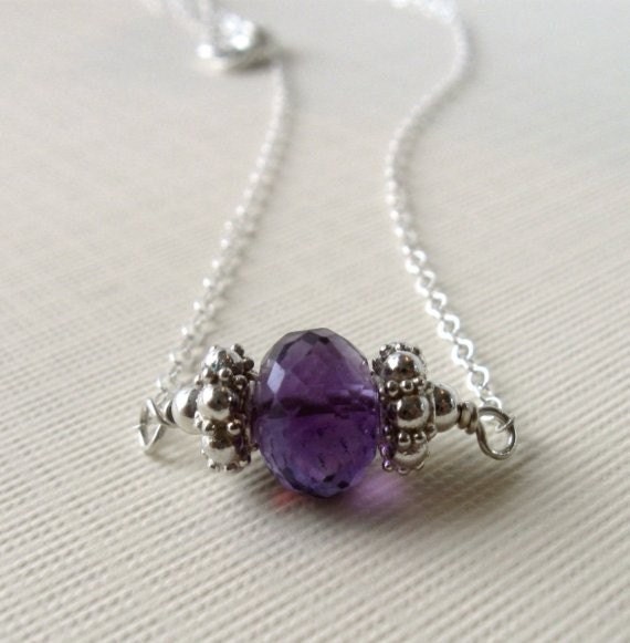 Silver amethyst necklace purple plum bridesmaid gift fall 