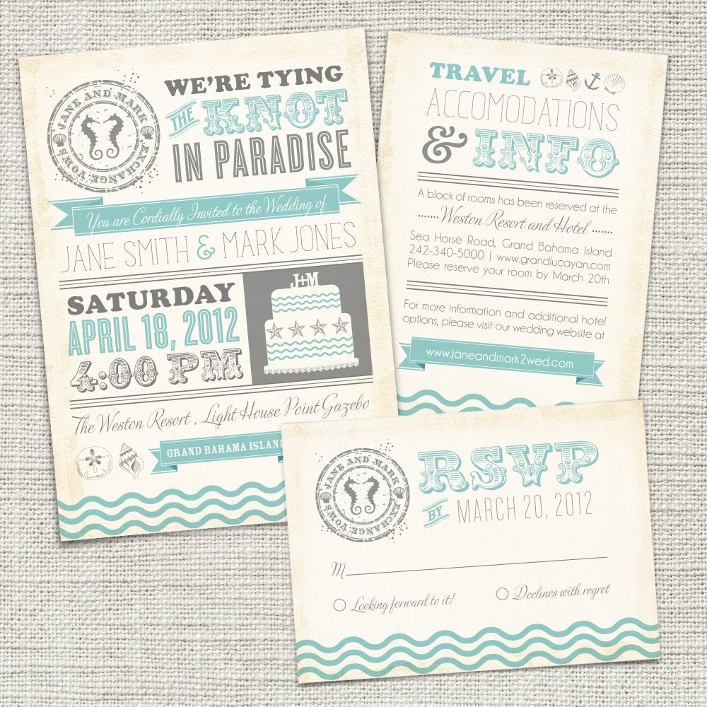 Just look at this gorgeous vintage beach wedding invitation we found on Etsy
