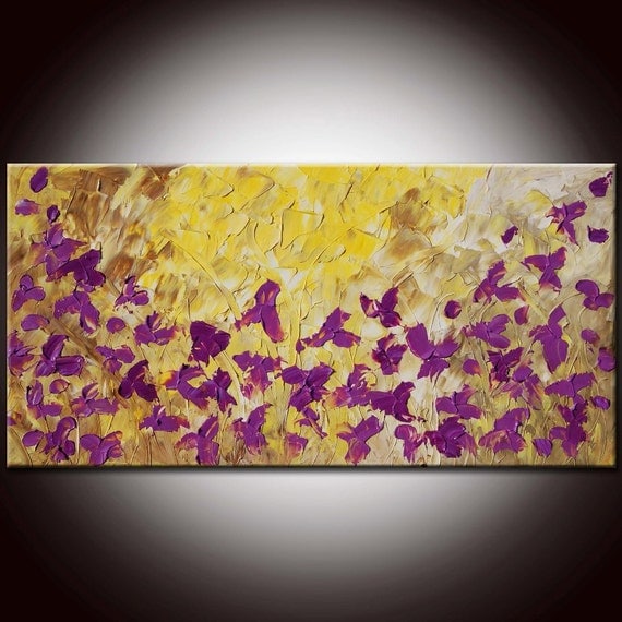Free Shipping - Original Modern Abstract Flowers Large Painting 48x24 by Helen