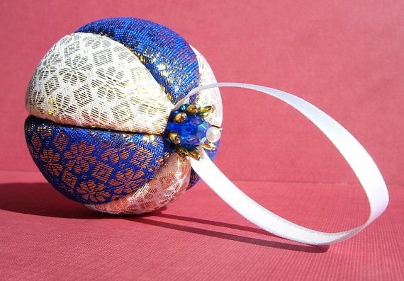 Blue, White and Gold Lamé Christmas Ornament