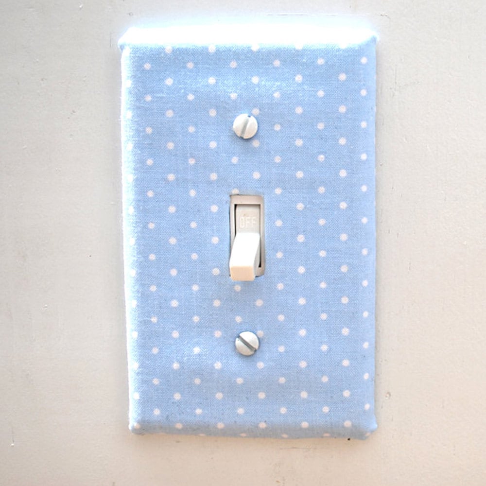 Light Switch Plate Cover - light blue with white polka-dots, simple, polka dots, baby, nursery, tranquil