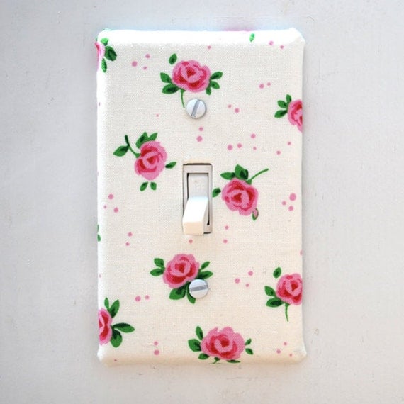 Light Switch Plate Cover, wall decor - off white with pink roses, floral, natural, nature, feminine, girlie, shabby chic, sweet