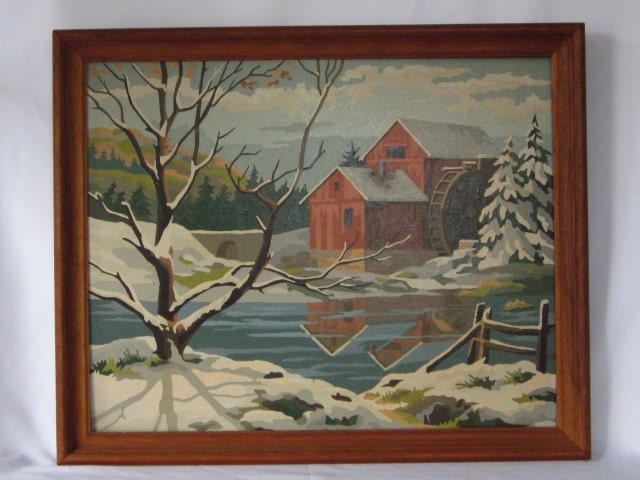 Vintage Paint By Number Painting, Winter Water Scene, 16x20