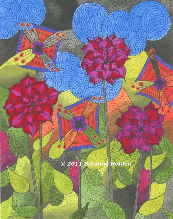 Whimsical Flowers Archival Print 8 X 10