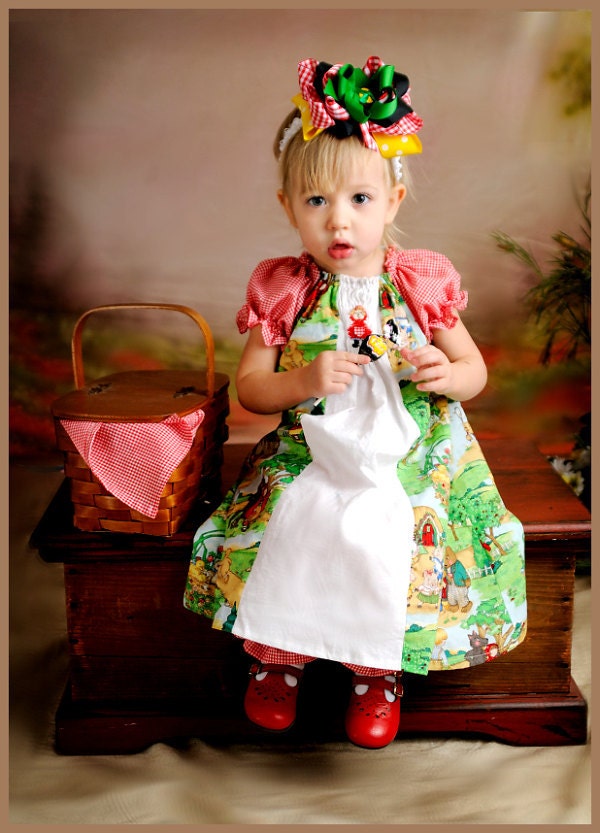 Boutique Hand-Smocked Little Red Riding Hood Dress & Bloomers Set-riding, hood, dress, bloomers, set, boutique, hand, smocked