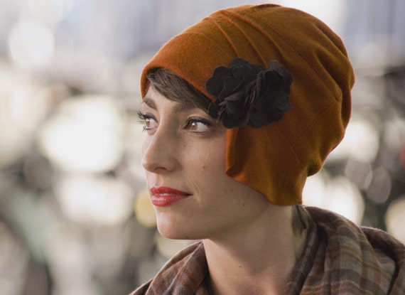 New Burnt Orange.1920s CLOCHE HAT. Stylish, Warm, Winter Accessories. Inspired by Coco Chanel.