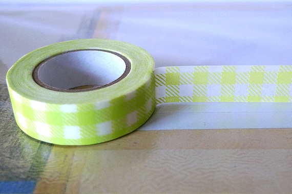 School Yellow GREEN Gingham Grid Japanese Washi Tape 15mm