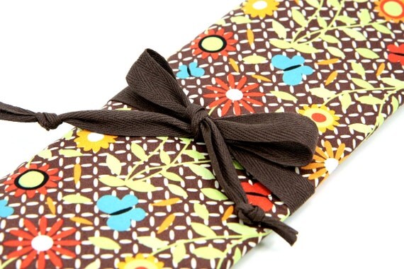 Large Knitting Needle Case Organizer - LATTICE - 30 brown pockets for circular, straight, dpn, or paint brushes