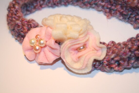 Pink Winter Knit Headband- paisleyorpolkadots