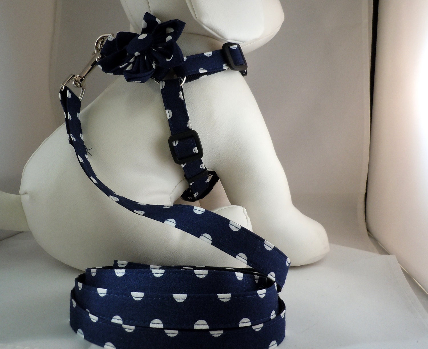 Dog Harness with Flower or Bow Tie and Leash Set - Pick Any Fabric in Shop