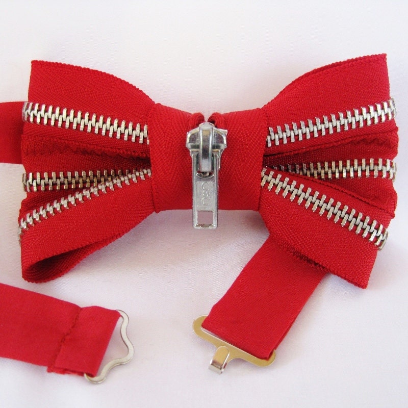 Red and Silver Zipper Mens Bow Tie