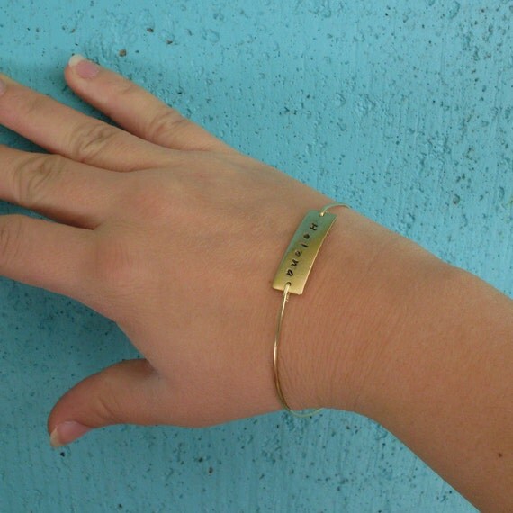 Personalized Custom Name Bangle Bracelet, Silver Name Bracelet, Custom Hand Stamped, Personalized Name Jewelry, Custom Family Name Bracelet