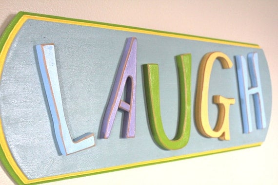Bright Wood Letter 3D Sign LAUGH