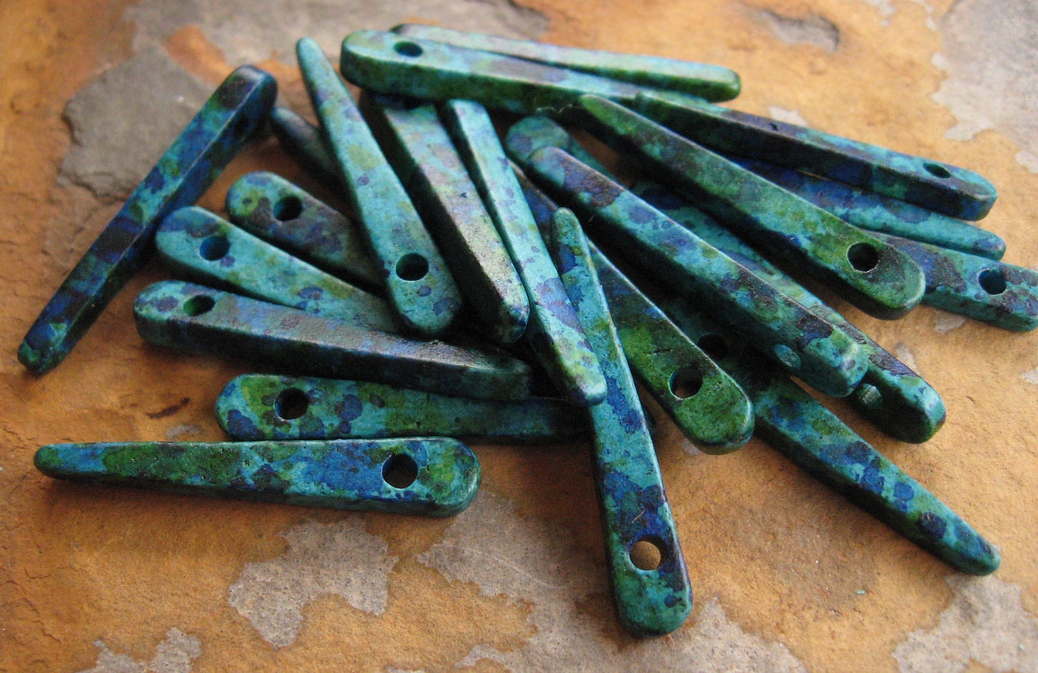 Mykonos Greek Ceramic Beads - 10 Aegean Skinny Spike Beads