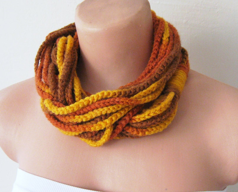Infinity Scarf, Circular Crocheted Chunky Cowl with Fall Autumn Colors