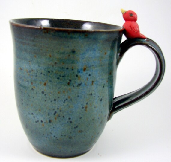 Custom Ceramic Mug with Bird / Customized and Handmade for You - Wheel Thrown Stoneware Clay Pottery