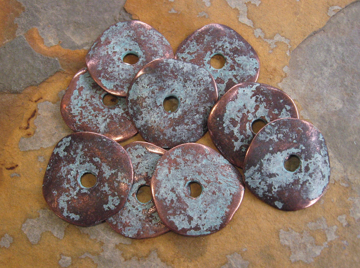 4 Greek Casting GREEN PATINA 23mm CORNFLAKE Beads