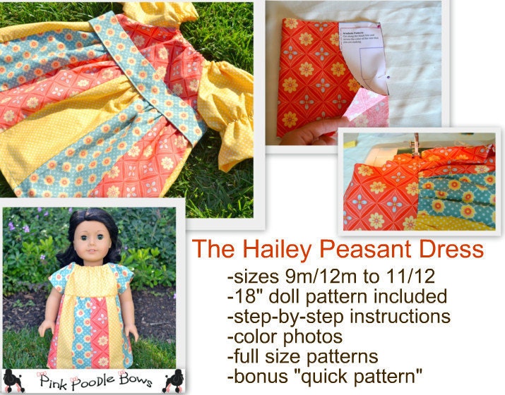 Girls Dress Pattern PDF sewing pattern...The Hailey Peasant Dress...baby, girls, easy, 9m-12