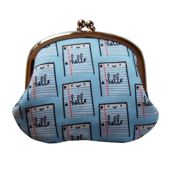 Coin purse with friendly notebook paper on blue