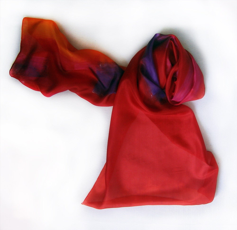 Free shipping Simple Red hand painted silk scarf by Dimo