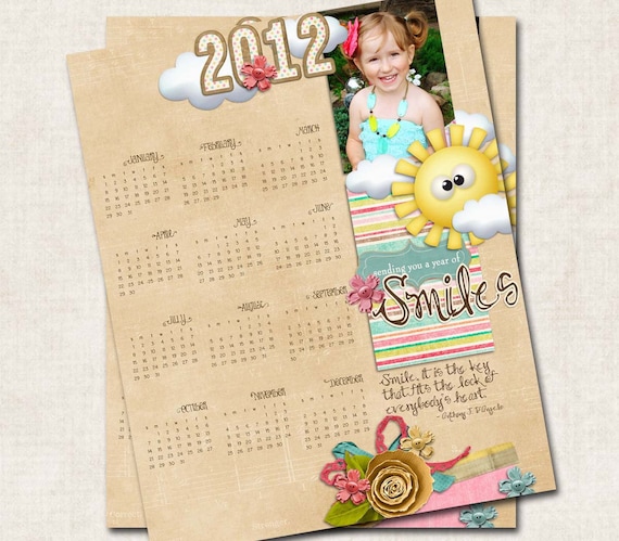 Printable 2012 Calendar,  Digital File, 8x10 size, 1 Page, Sunshine Design