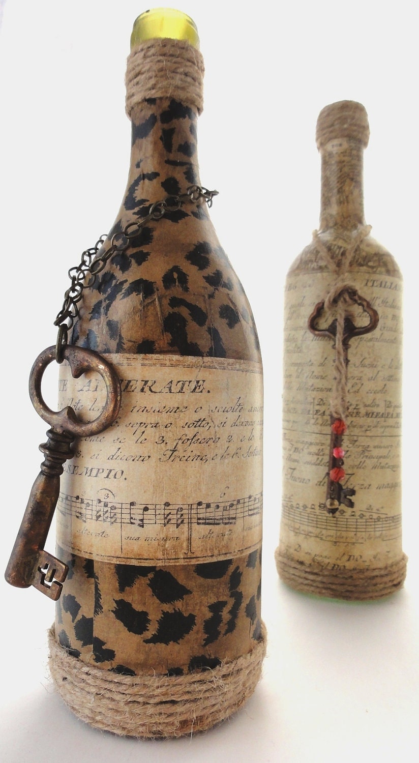 Оливия-Vintage Бутылка Ваза с Leopard для печати, Old Paper Music и Большой Ключ, отлично подходит для свадьбы, и дождь шт Партия центра