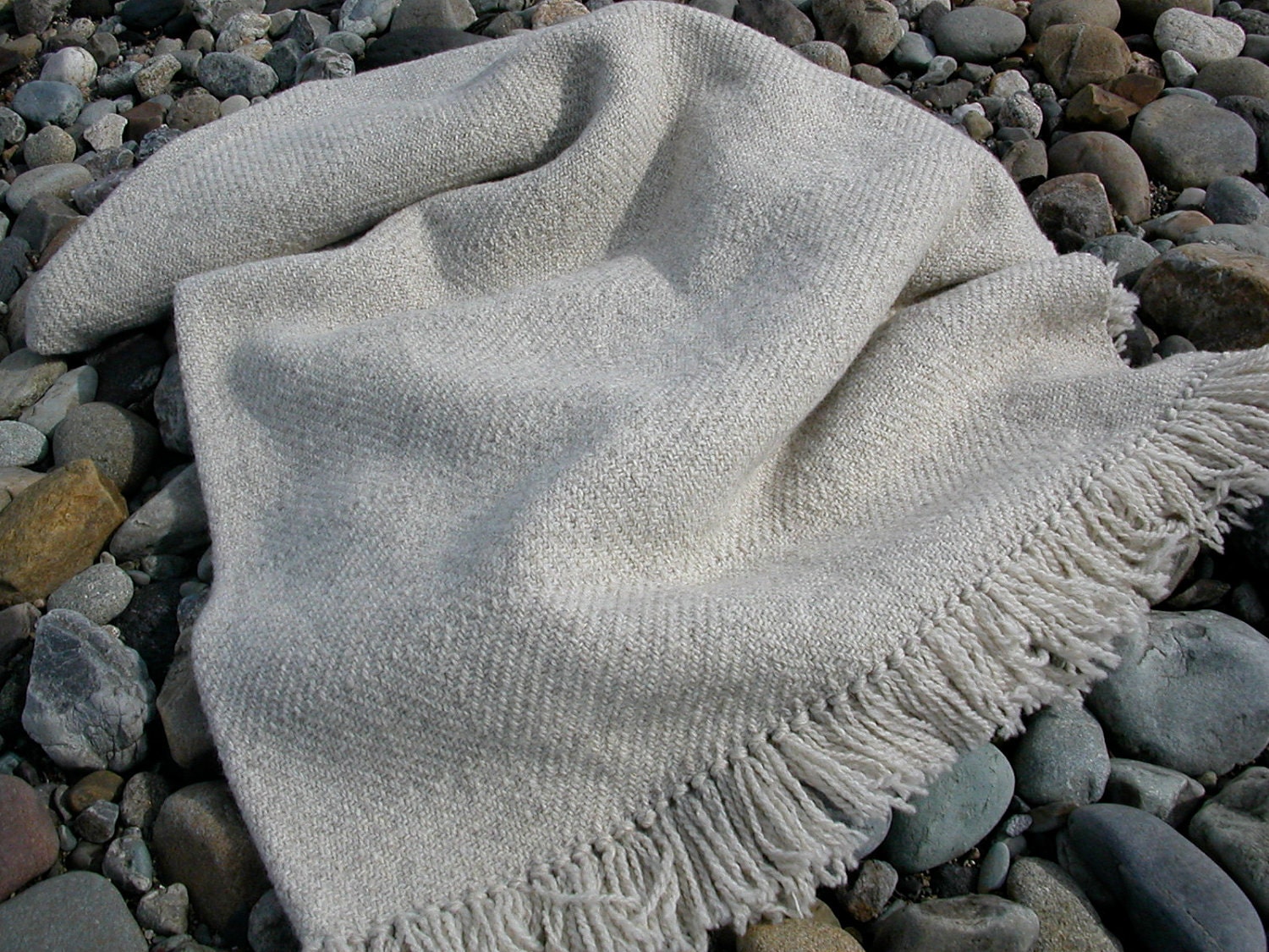 Sakonnet Sand Stone Gray Wool Twill Block Handwoven Blanket