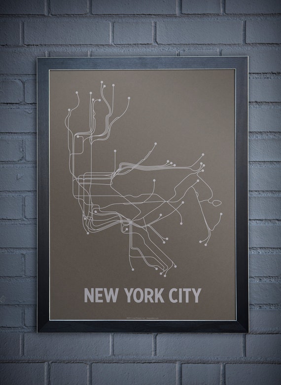 NYC Lineposter Screen Print - Charcoal Brown/Silver