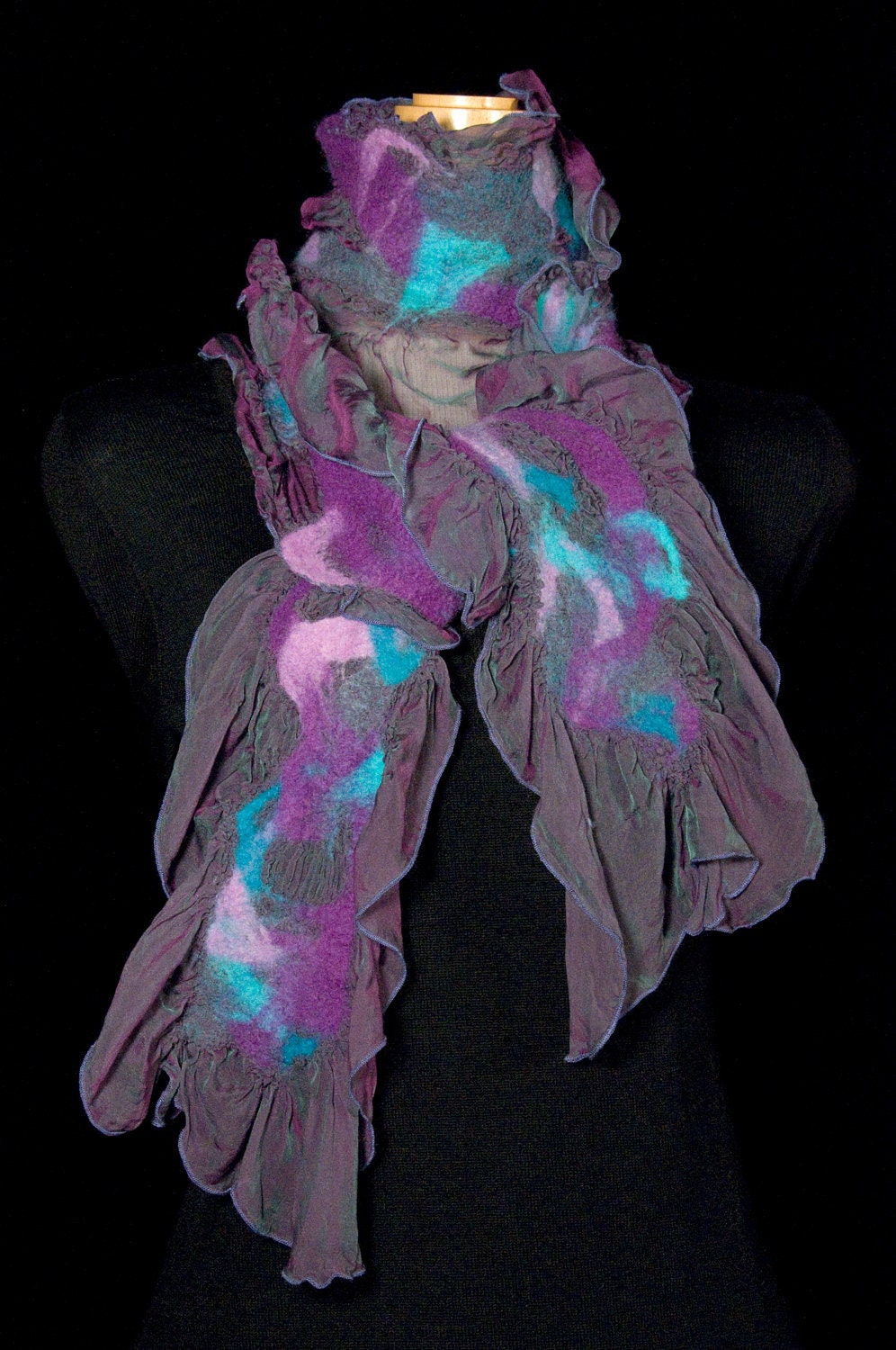 Nuno Felt silk scarf - Jade and Purple