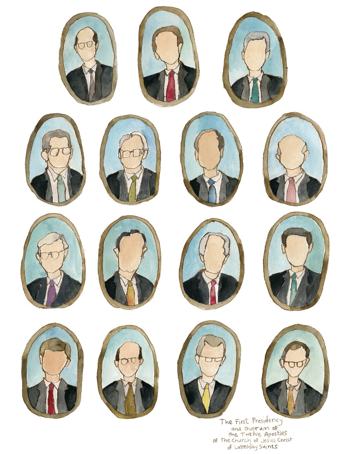 Mormon LDS Twelve Apostles and Prophet Print