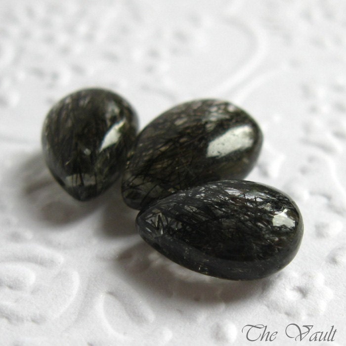 Tourmalinated Quartz smooth pear briolettes 12-13.5mm (1 pair, 1 focal)