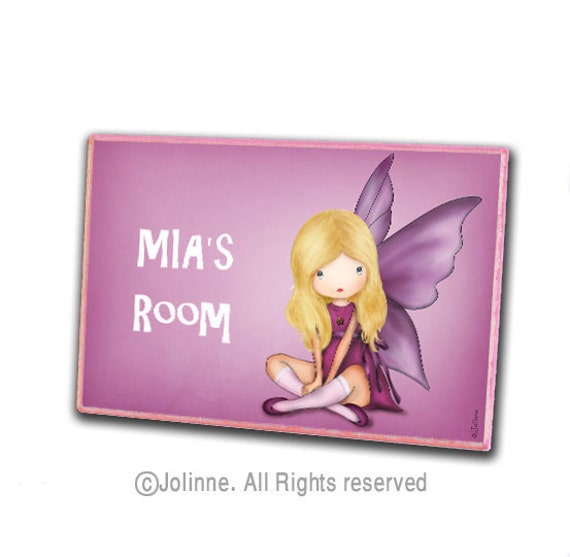 Angel fairy initial door hanger personalized children name pink door sign for girls room or nursery