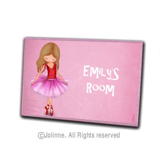 Personalized ballerina wooden door plaque sign for girls room or nursery pink