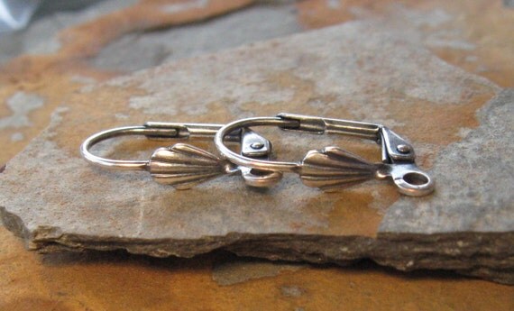 4 Antique Silver Lever Back Earrings With Shell - Trinity Brass Co. LOW SHIPPING