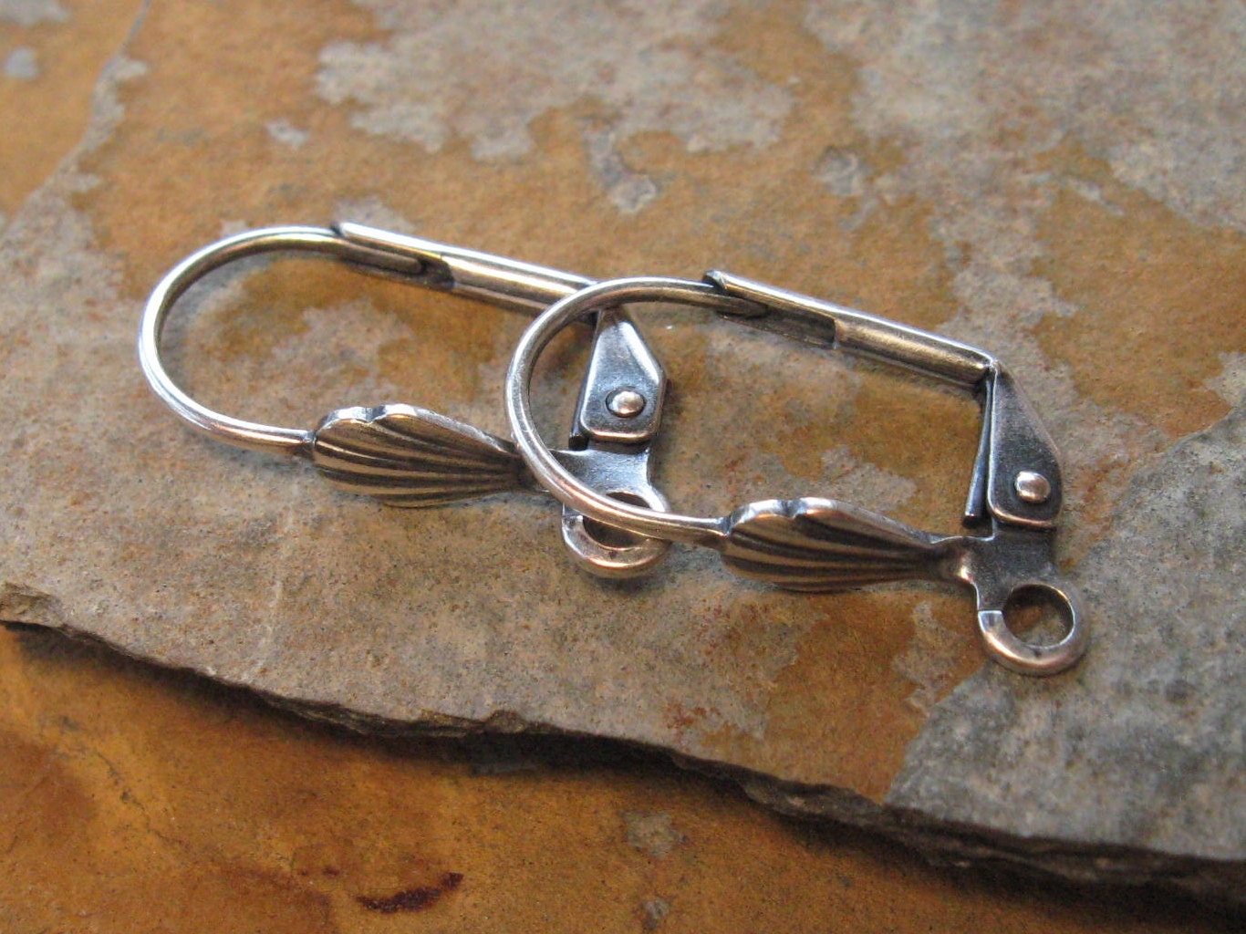 4 Antique Silver Lever Back Earrings With Shell - Trinity Brass Co. LOW SHIPPING