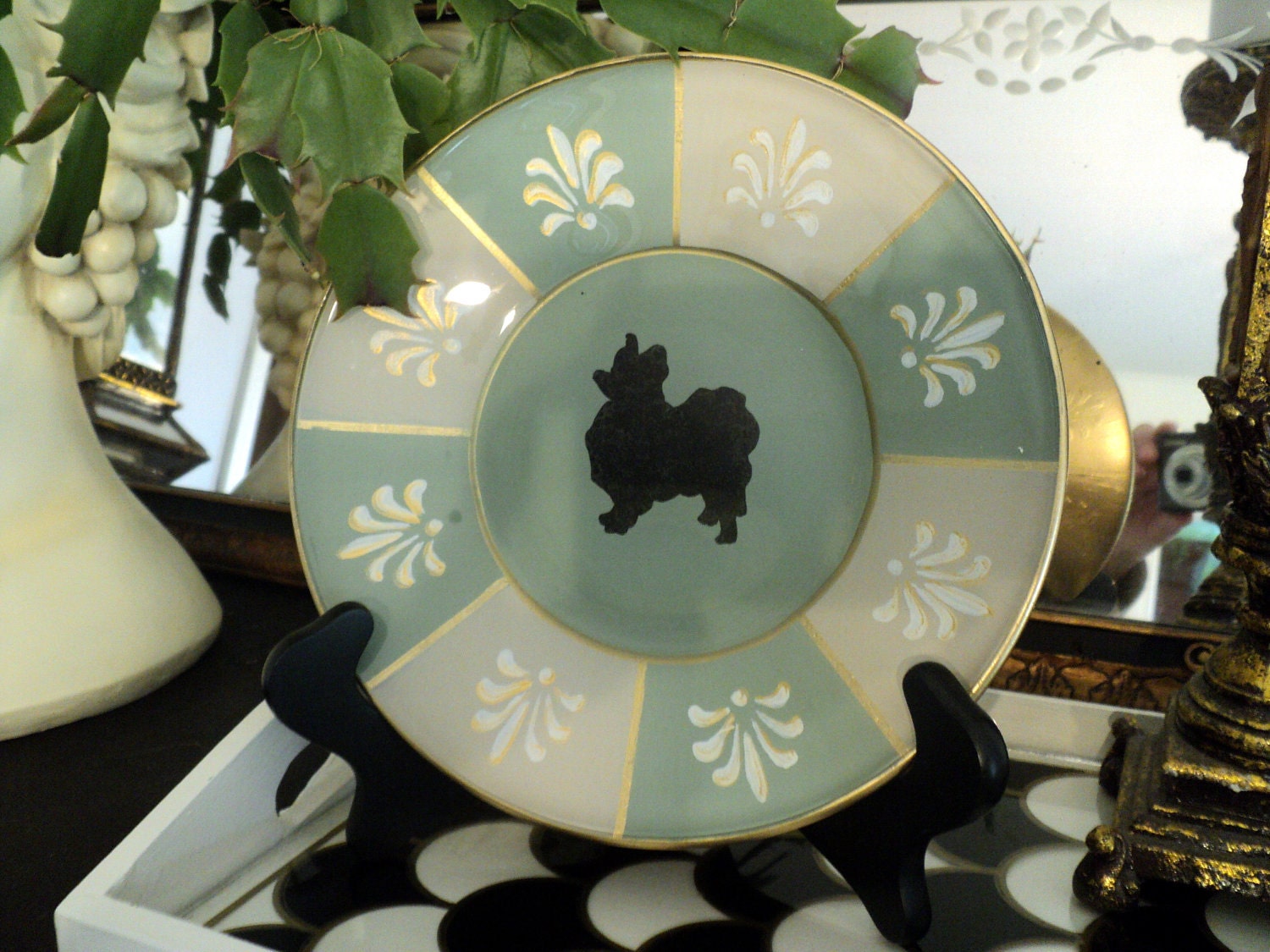 Reverse Painted Pet Silhouette Glass Plate