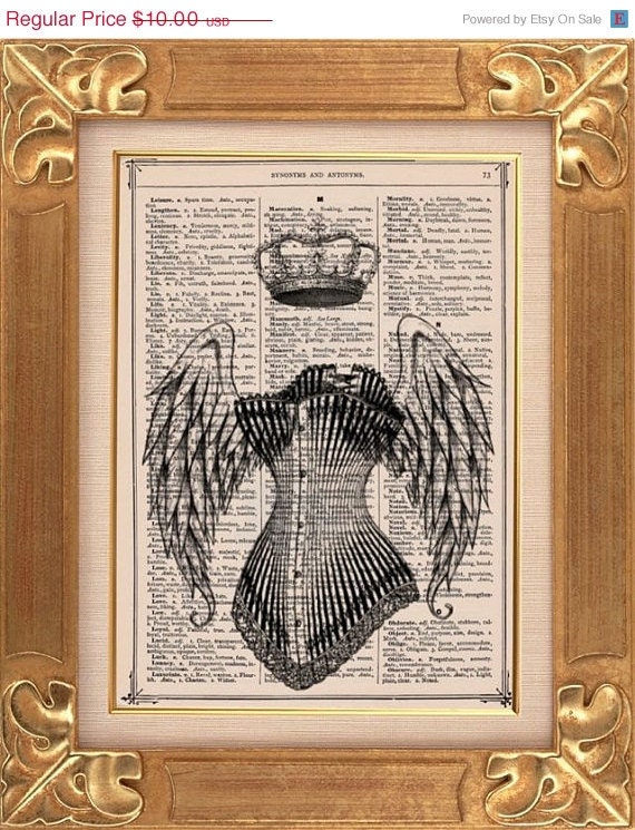 Flying  Ghost Corset Vintage Dictionary Book Page Art Print Upcycled